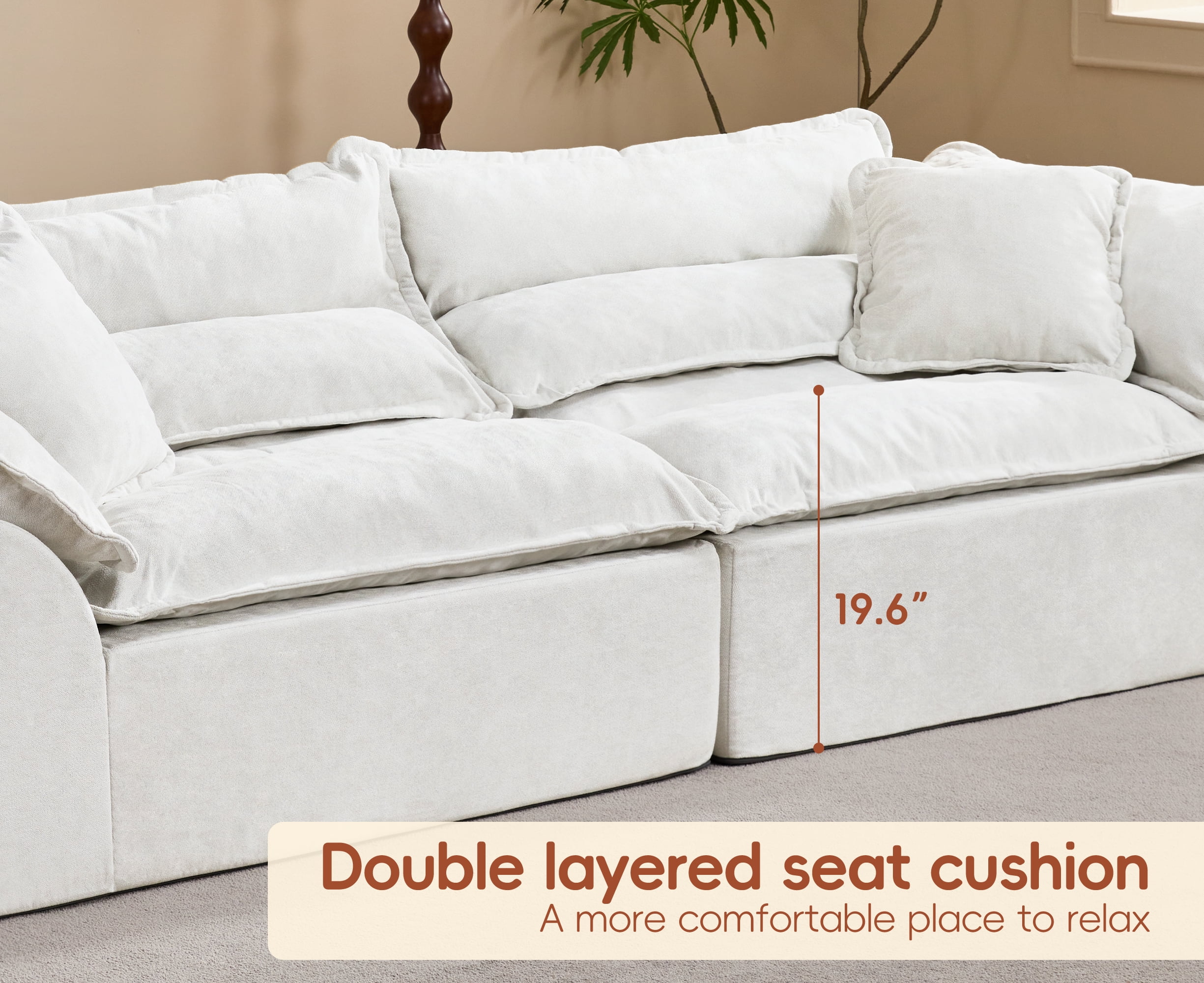 Hobestluk 104" Sectional Sofa Couches 3 Seater Modular Sofa, Boneless Couch, Cloud Couch with Removable Cushion, Modular Sectional Couches for Living Room(Beige)