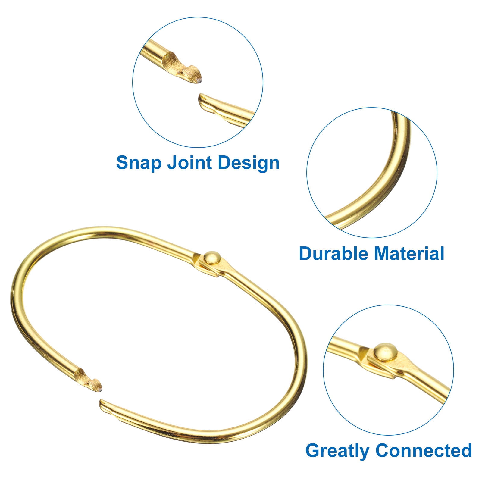 Unique Bargains Shower Curtain Rings Iron Oval Snap Hooks Glide for Shower Rods Gold