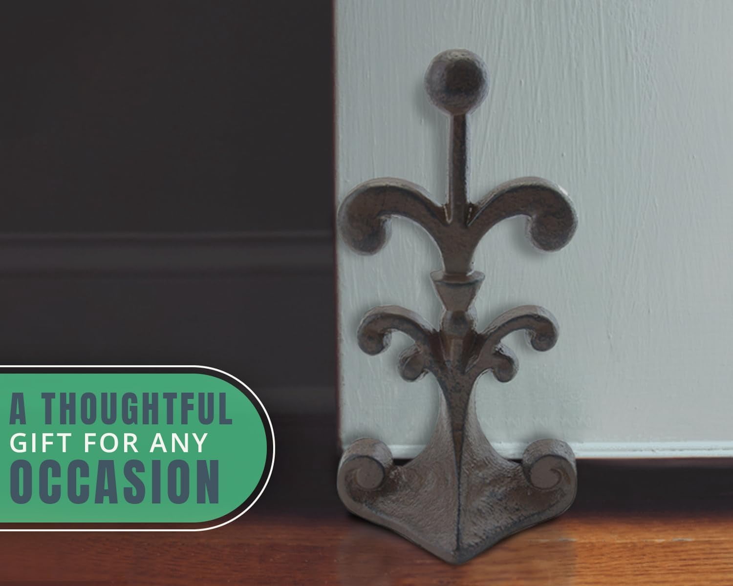 Comfify Cast Iron Fleur De Lis Doorstop Wedge with Felt Bottom 7.75 x 4 x 3.5 Inch Antique Rust Brown