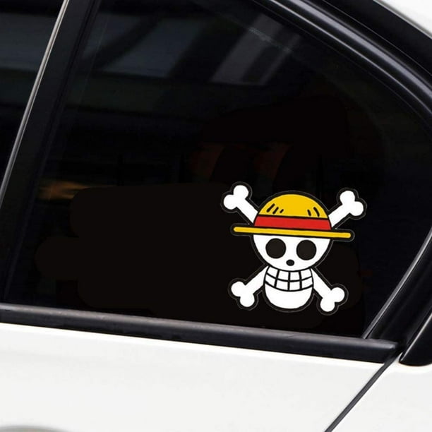 2 pegatinas de One Piece para coche - Calavera de Luffy con Sombrero de Paja - 11 x 10 cm
