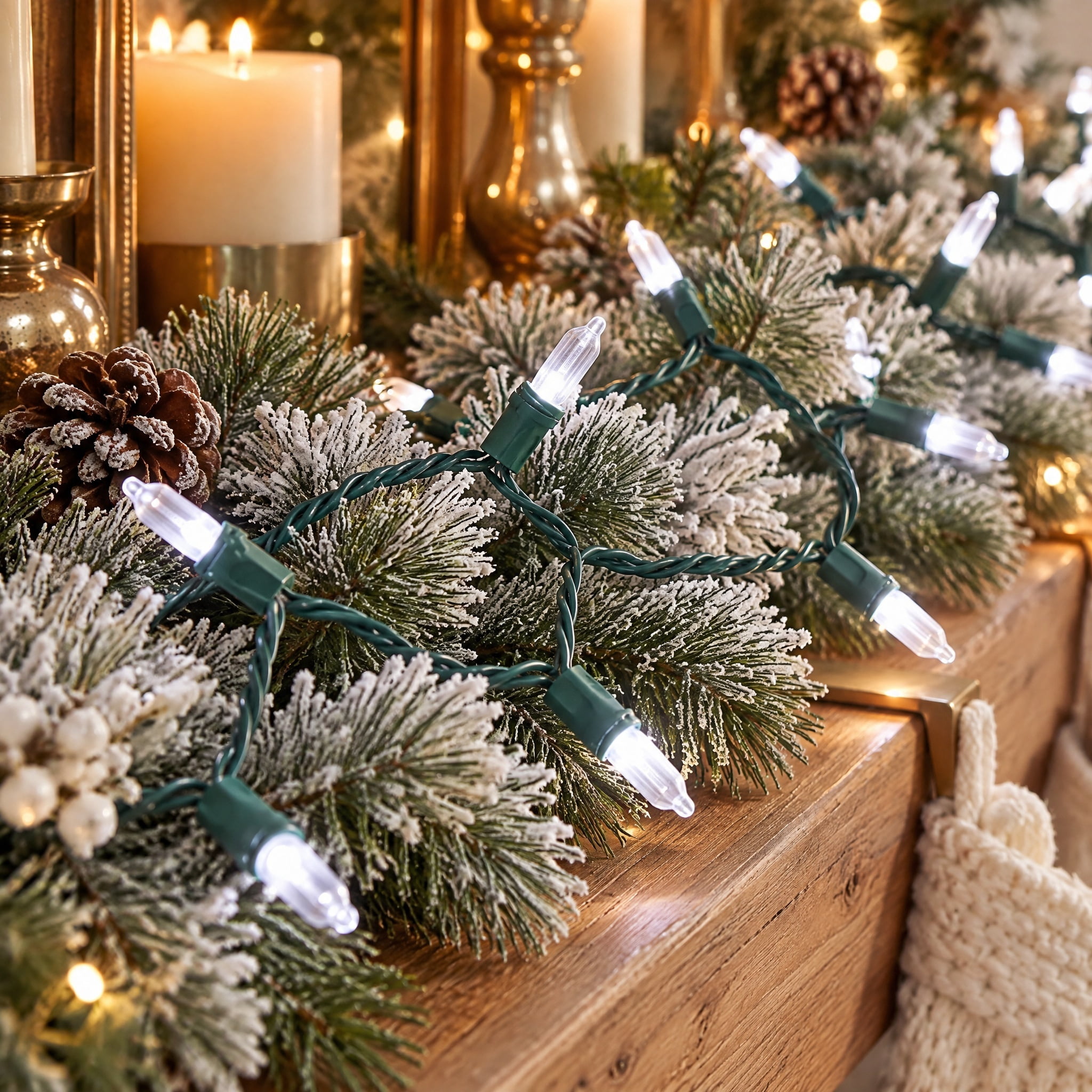 Indoor/Outdoor 200-Count LED 8-Function Sync Mini Christmas String Lights, Cool White, Green Wire, 41.1', by Holiday Time