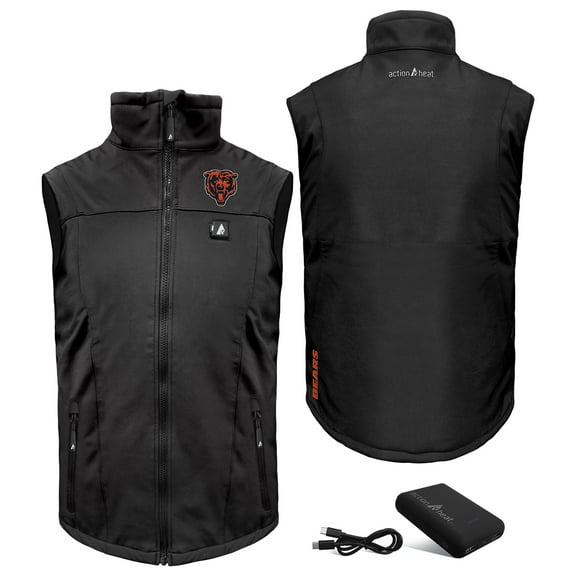 Men's ActionHeat  Black Chicago Bears 5V Softshell Battery Heated Full-Zip Vest
