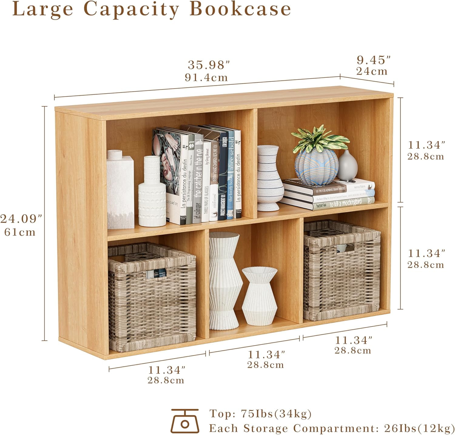 Anhdah 5 Cube Storage Organizer, Cube Bookcase Closed Back Panel Bedroom, Living Room, Home Office, Closet Bookshelves Natural Oak