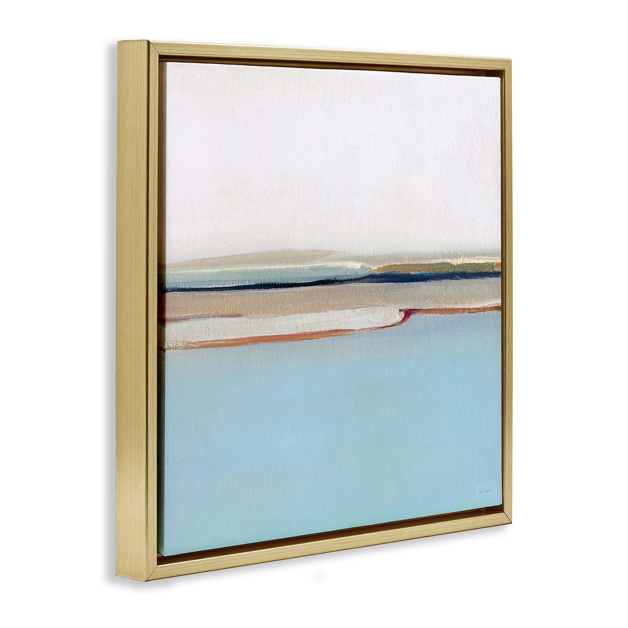 Stupell Industries Serene Minimal Shoreline at Dawn Gold Framed Floater Canvas Wall Art, design by Sally Swatland