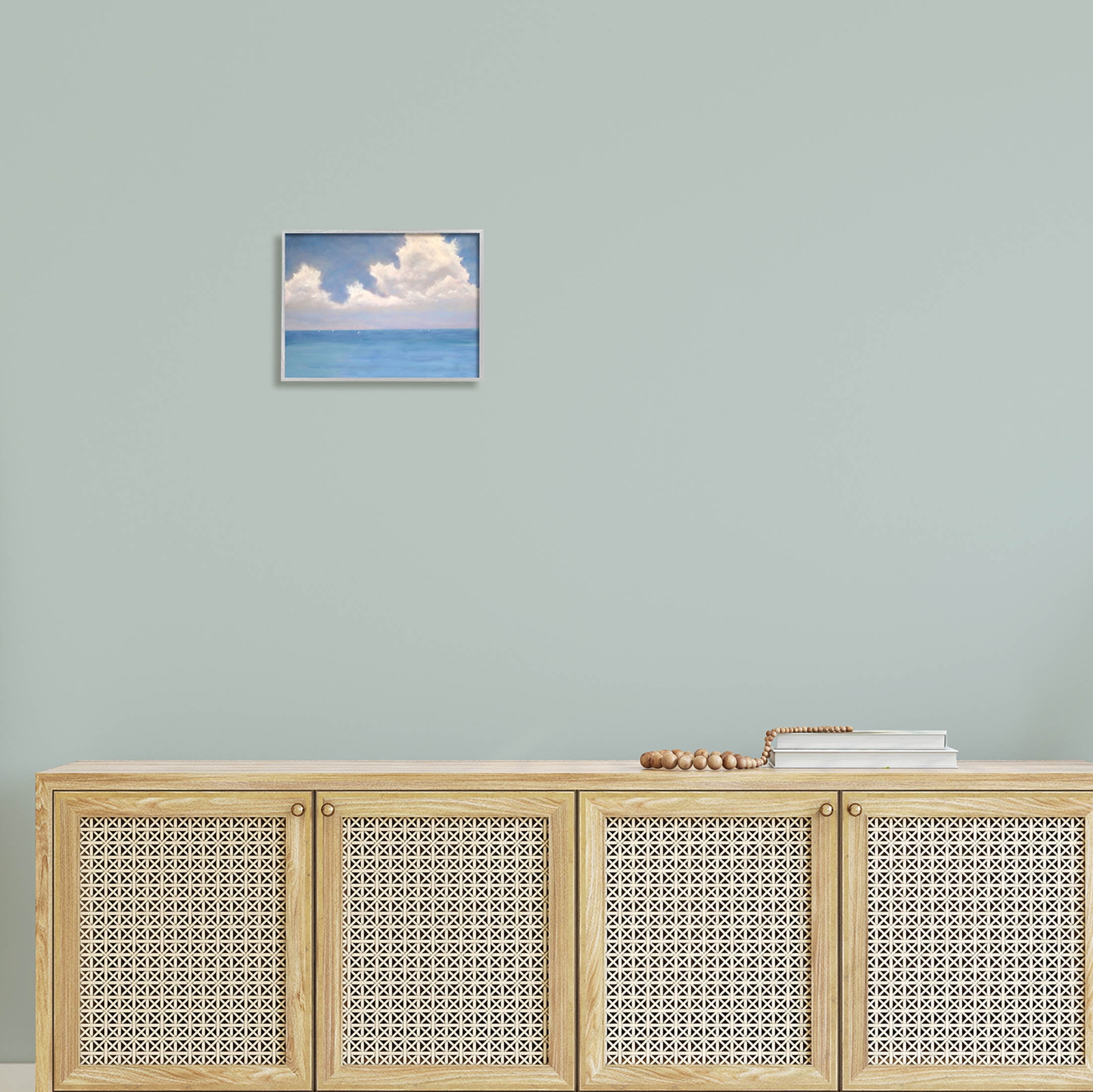 Stupell Industries Fluffy Clouds Deep Blue Ocean Waves Painting Gray Framed Art Print Wall Art, Design by Catherine Andersen