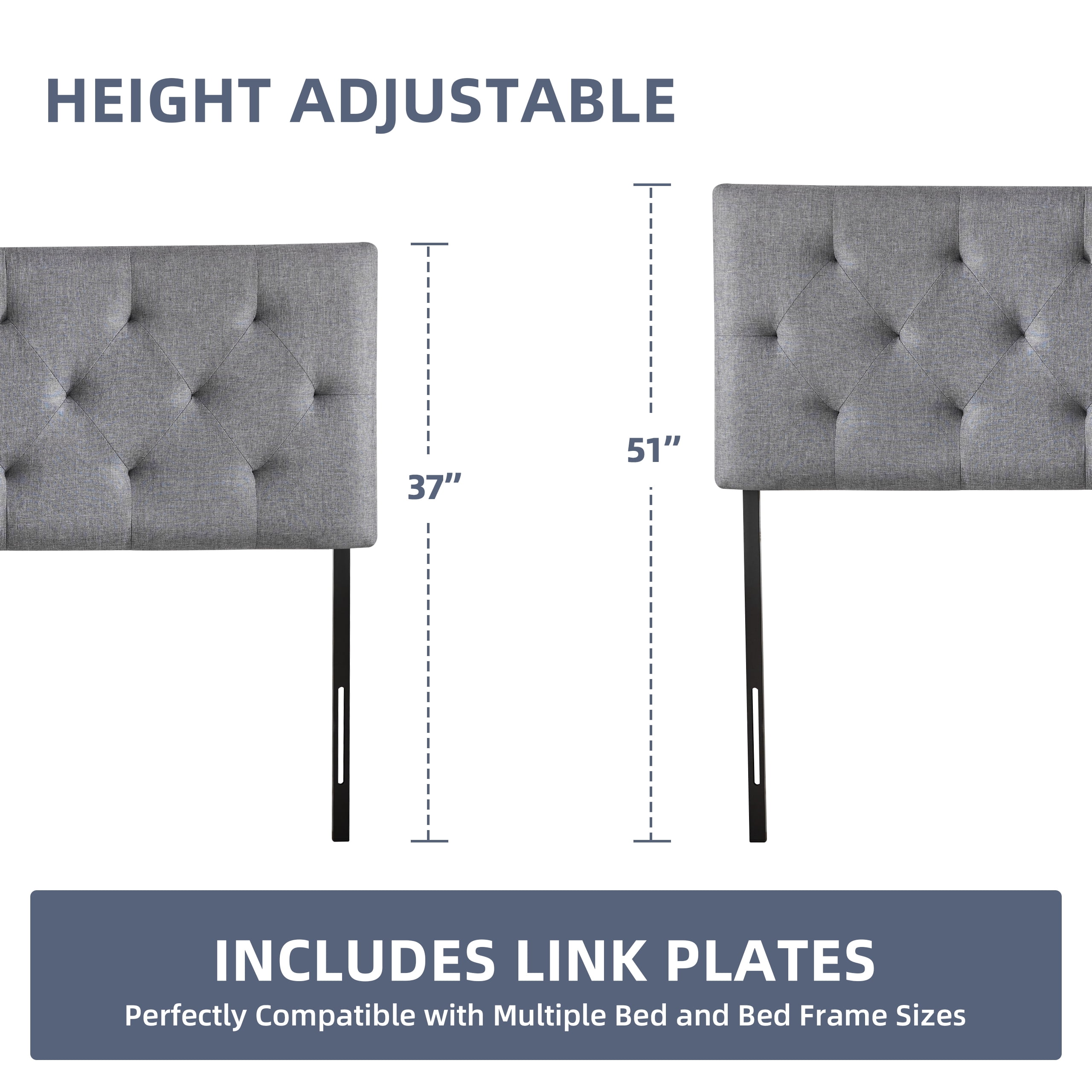 Weture Linen Upholstered Full Headboard, Modern Panel, Light Grey