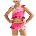 thumbnail image 3 of dmqupv Swimsuit Tankini Set Teen Girl Girls Swimsuit Comfortable Breathable Stylish Color Blocked Ruffled Two Piece Swimsuit Pink,Size for 18-24 Months, 3 of 8