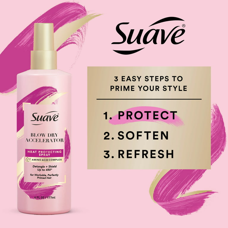 Suave Pink Blow Dry Accelerator - Heat Protecting Spray, 6 fl oz
