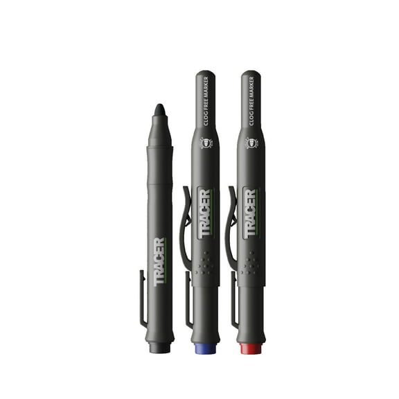 Tracer Clog Free Marker Kit, Black, Red, Blue, 3 Pack