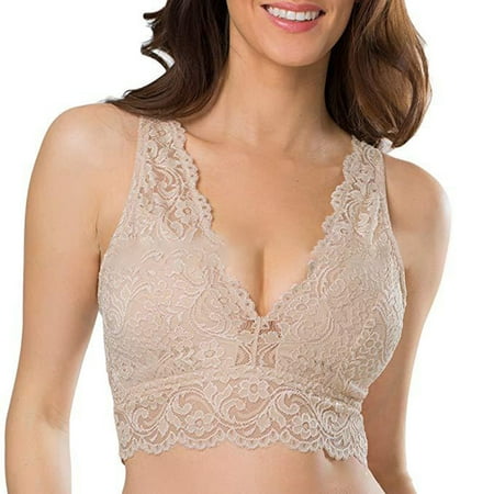 

Spdoo Lace Bralette for Women Signature Lace Deep V Bralette Beige 34