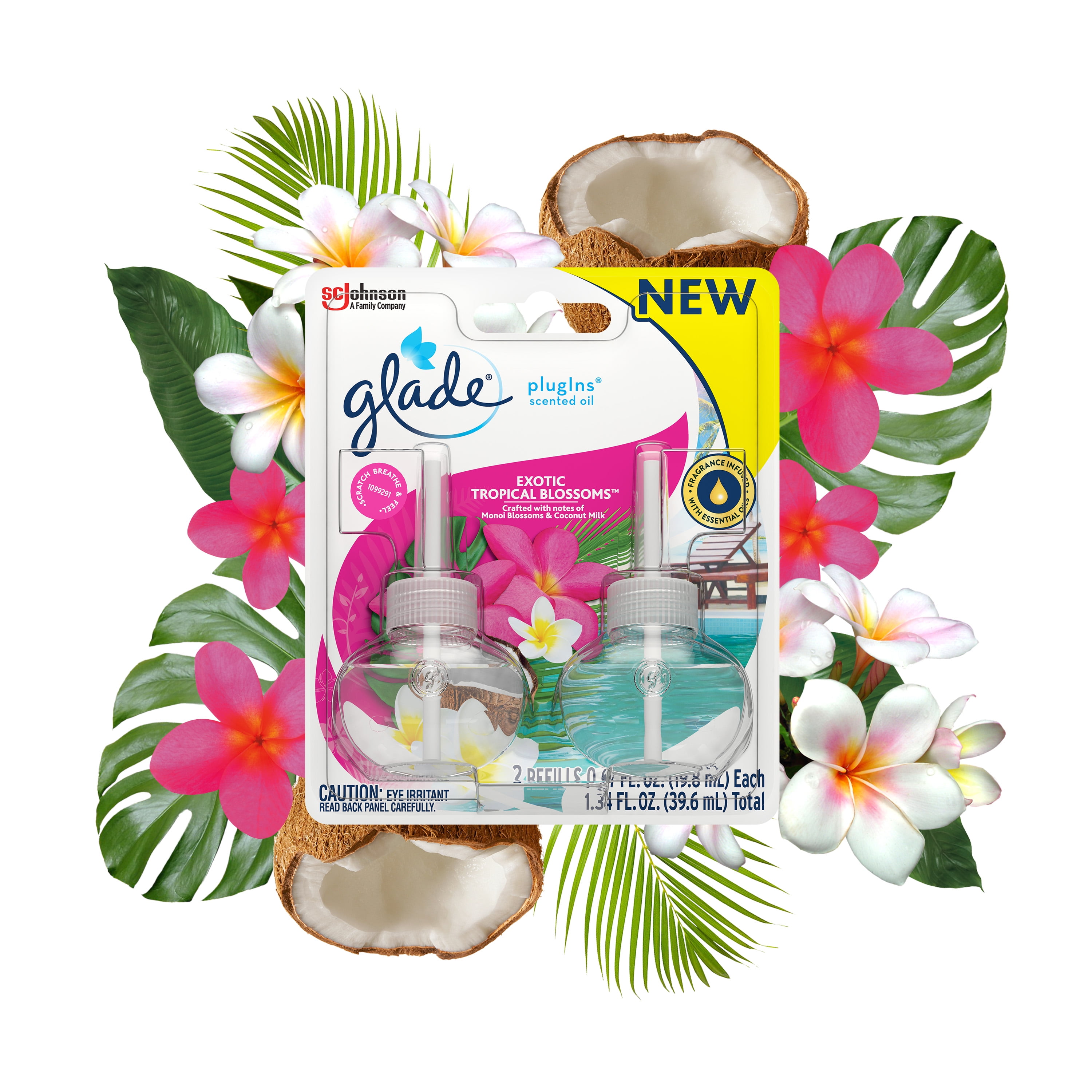 Glade Plugins Refill 2 CT, Exotic Tropical Blossoms, 1.34 FL. OZ. Total