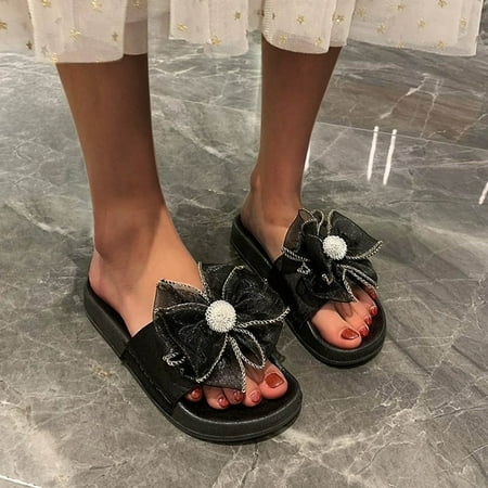 

〖Yilirongyumm〗 Black 38 Sandals Women Fashion And Comfortable Cute Bow-Knot Platform Slippers Thick-Soled Summer Women s Sandals