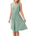 thumbnail image 3 of Vestido Corto Informal de Verano Sin Mangas con Botones y Ojales para Mujer, Vestido Holgado con Bolsillo. Verde S, 3 of 10
