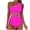 Hot Pink, variant on One Piece Swimsuit Women Summer Color Block One-shoulder Pleated Bathing Suit Vacation Beach Swimwear
