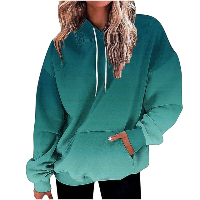 Hvobtty Sweat à Capuche pour Femmes, Manches Longues, Automne et Hiver, Imprimé Dégradé, avec Poche