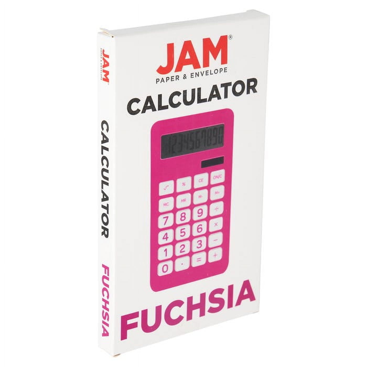JAM Paper Desktop Calculator, 10 Digit LCD Display, 3 3/4 x 6 3/4 Inches, Fuchsia Pink, 1 Pack