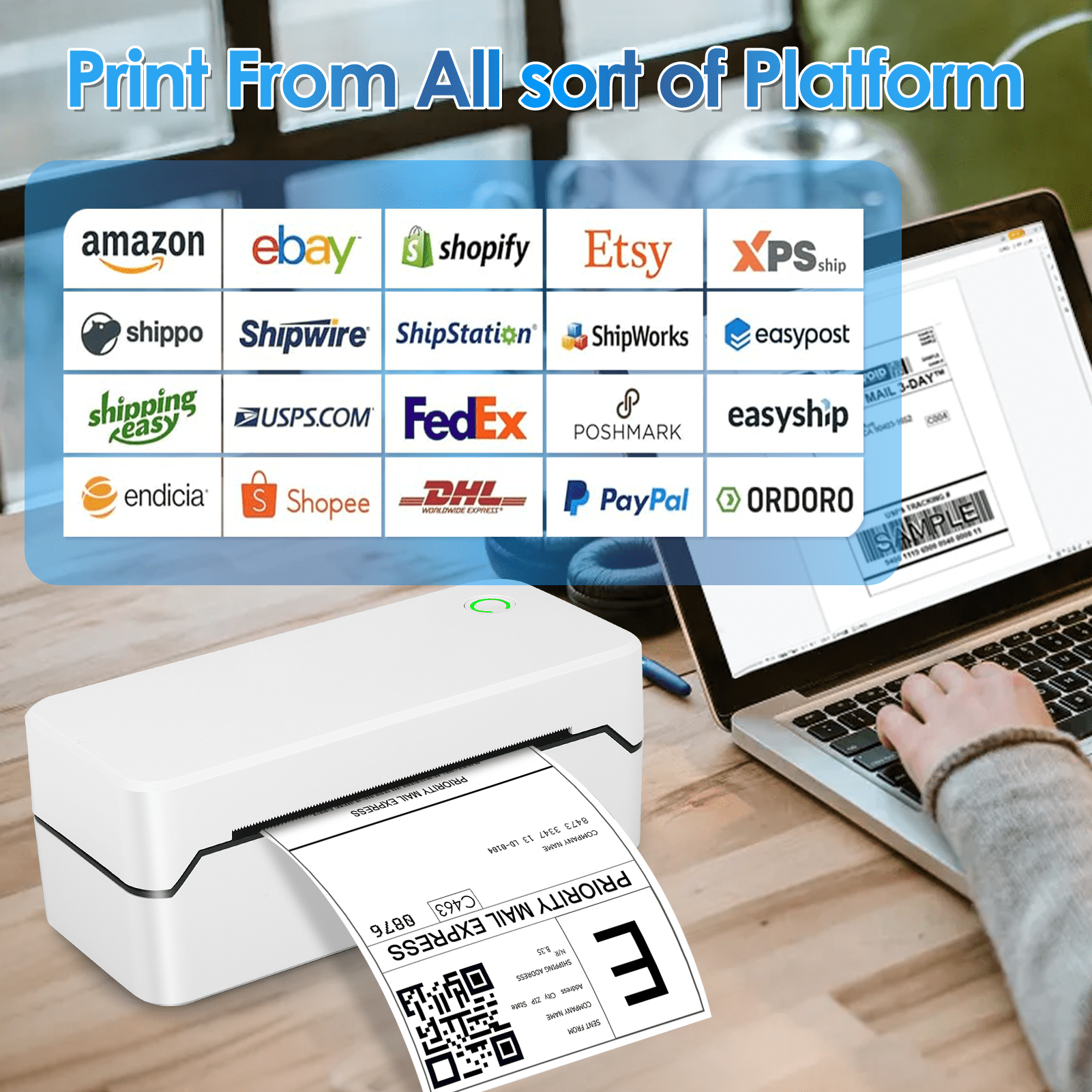 Bluetooth Thermal Shipping Label Printer, Wireless 4x6 Label Printer for Shipping Package and Small Business, Compatible with Android iOS Windows Mac, High Speed Labels Maker Printer