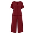 thumbnail image 4 of GZWYHT Womens 2 Piece Linen Sets,Casual Boho Traditional Summer Blouse Linen Outfits Women 2 Piece Floral Tunic Short Sleeve Summer Vacation Top Embroidered Tops Red S, 4 of 7