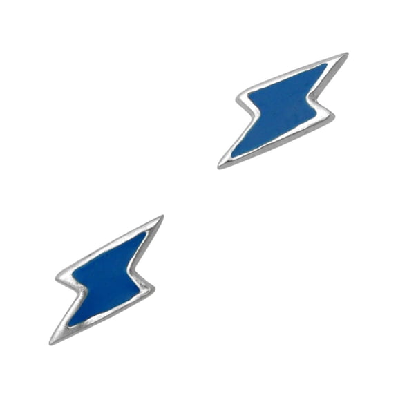 Sterling Silver Enameled Lightning Bolt Post Earrings, Blue