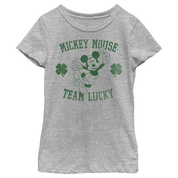 Girl's Mickey & Friends Mickey Mouse Team Lucky  Graphic Tee Athletic Heather X Large