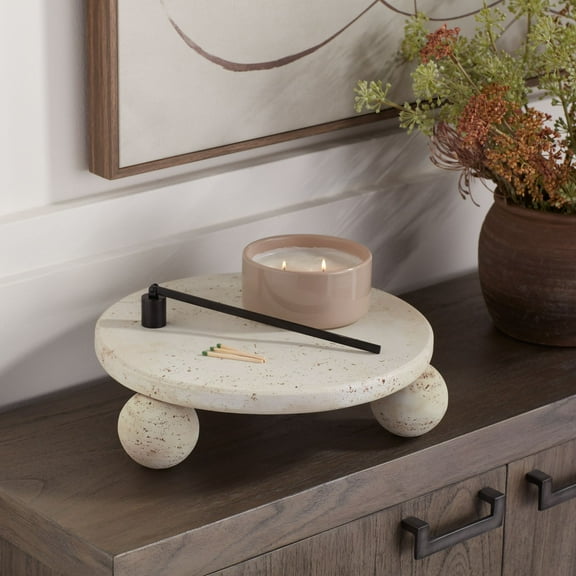 Dahlia Studios Elin 8 3/4" Wide Round Faux Stone Decorative Tray Matte Cream