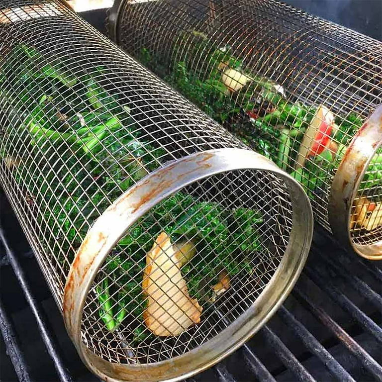 NIBESSER BBQ Rolling Grill Basket,BBQ Net Tube,Stainless Steel