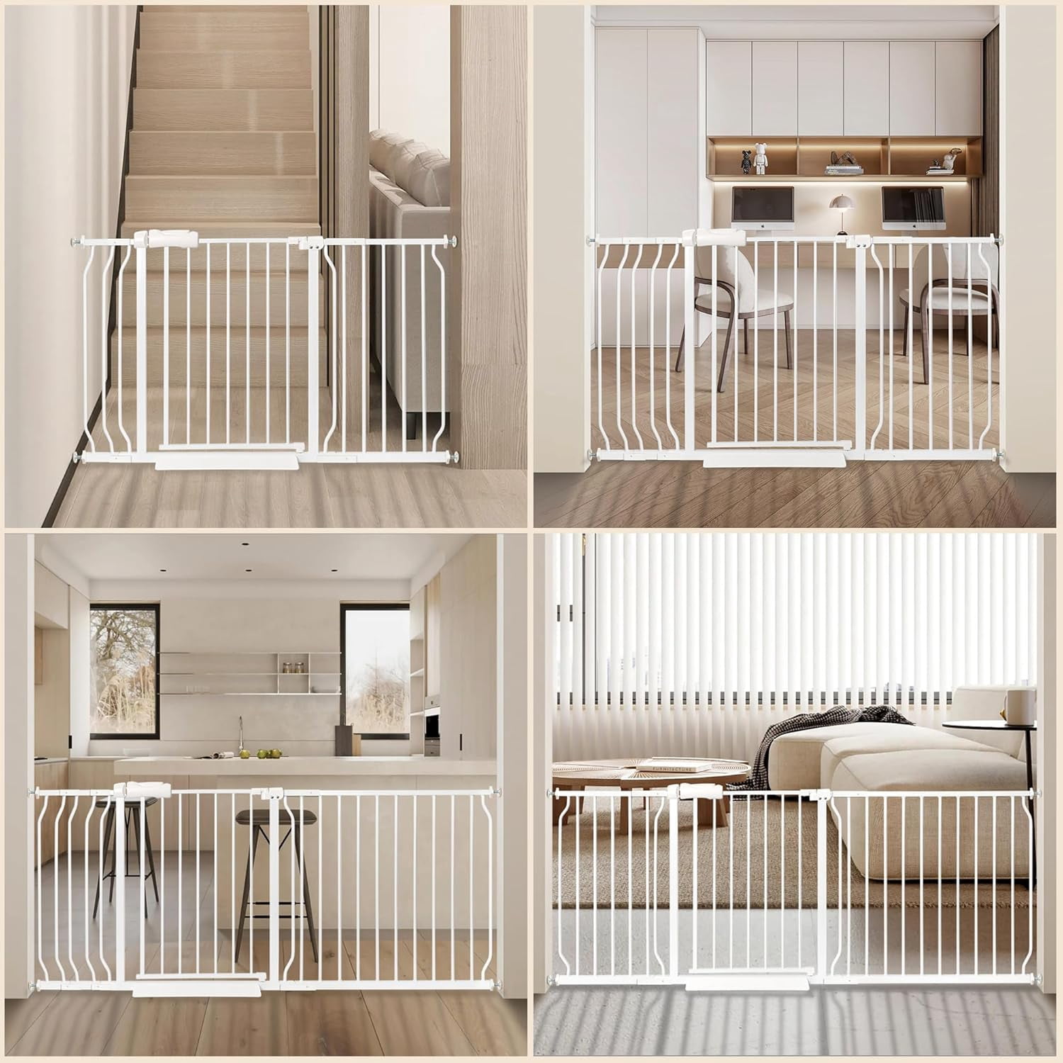 Extra Wide pet Gate 57.5"-66.9", Pressure-Mounted with Walk-Through Door –Pet Safety Gate for Doorways and Stairs, No Drilling, White