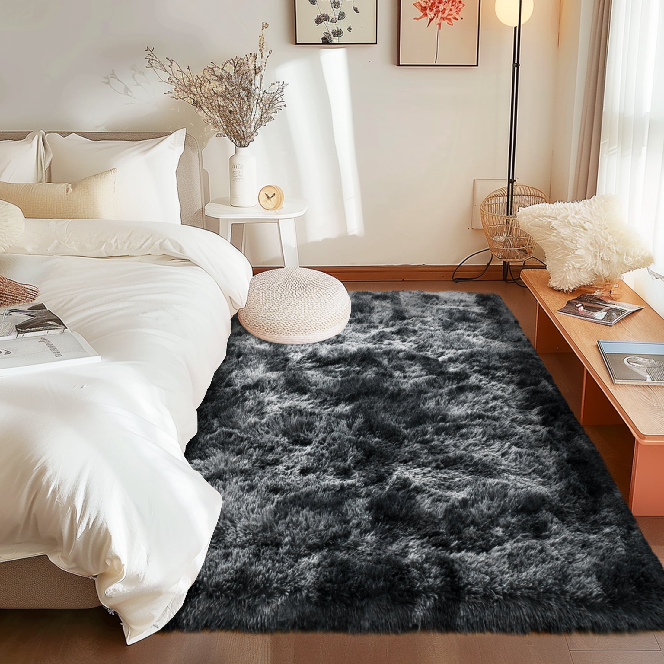 ZENELESS Solid Shag Collection Rug,4x6ft Charcoal Gray Fluffy Area Rugs Perfect for Kid's Room, Cloakroom