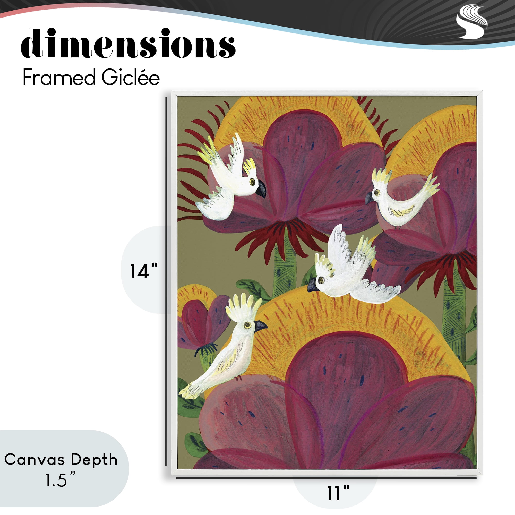 Stupell Industries Tropical Cockatoos & Plants White Framed Giclee Art, design by Kay Widdowson