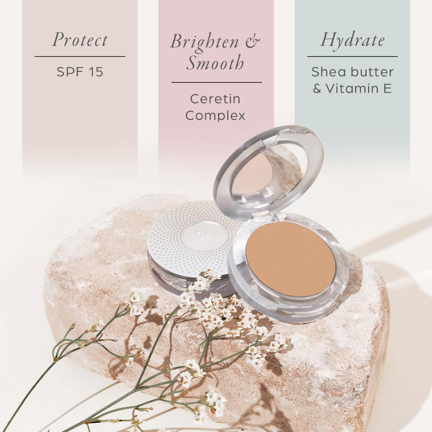 PUR Beauty 4-in-1 Pressed Mineral Makeup Powder Foundation with SPF 15 - Concealer & Finishing Compact Pressed Powder for Face - Buildable Medium to Full Coverage Foundation Powder