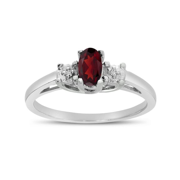 14k White Gold Oval Garnet And Diamond Ring