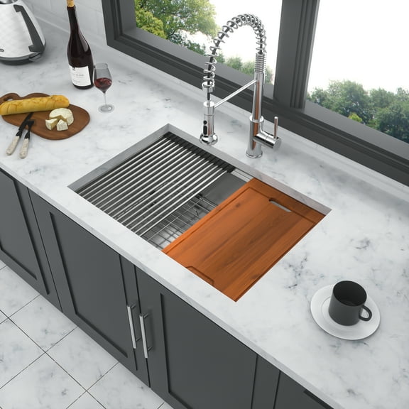 Single Bowl Undermount Workstation Kitchen Sink - 27"x19"x 10" Inch 16 Gauge Stainless Steel Deep Sink