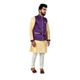 thumbnail image 3 of Indian Traditional Silk Cream Sherwani Kurta Set with Catalina Blue Jacket for Men, 3 of 6