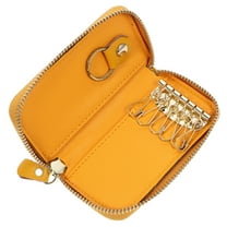 WORGEOUS Genuine Leather Car Key Holder Case Zipper Wallet with 6 Ring Hooks Case for Men Women (Bright Yellow)