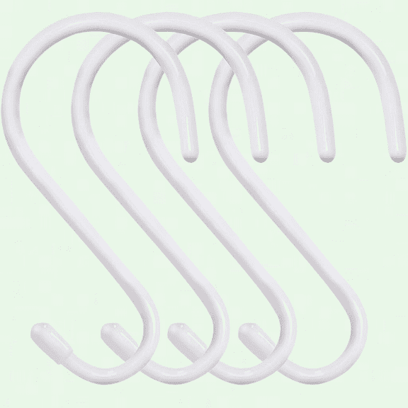 Heavy Duty White S Hooks for Hanging, 6 inch, Vinyl Coated Metal, Closet, Plants, Lights, Pot Pan Cups, Towels, Jeans, Hats (4 Pack)
