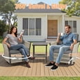 thumbnail image 3 of PARKWELL 3PCS Outdoor Swivel Glider Chairs Set, All-Weather Wicker Rattan Swivel Rocking Chair with Side Table,Oversized Deep Seat Rocker Lounge Chairs for Porch Balcony, Gray, 3 of 8