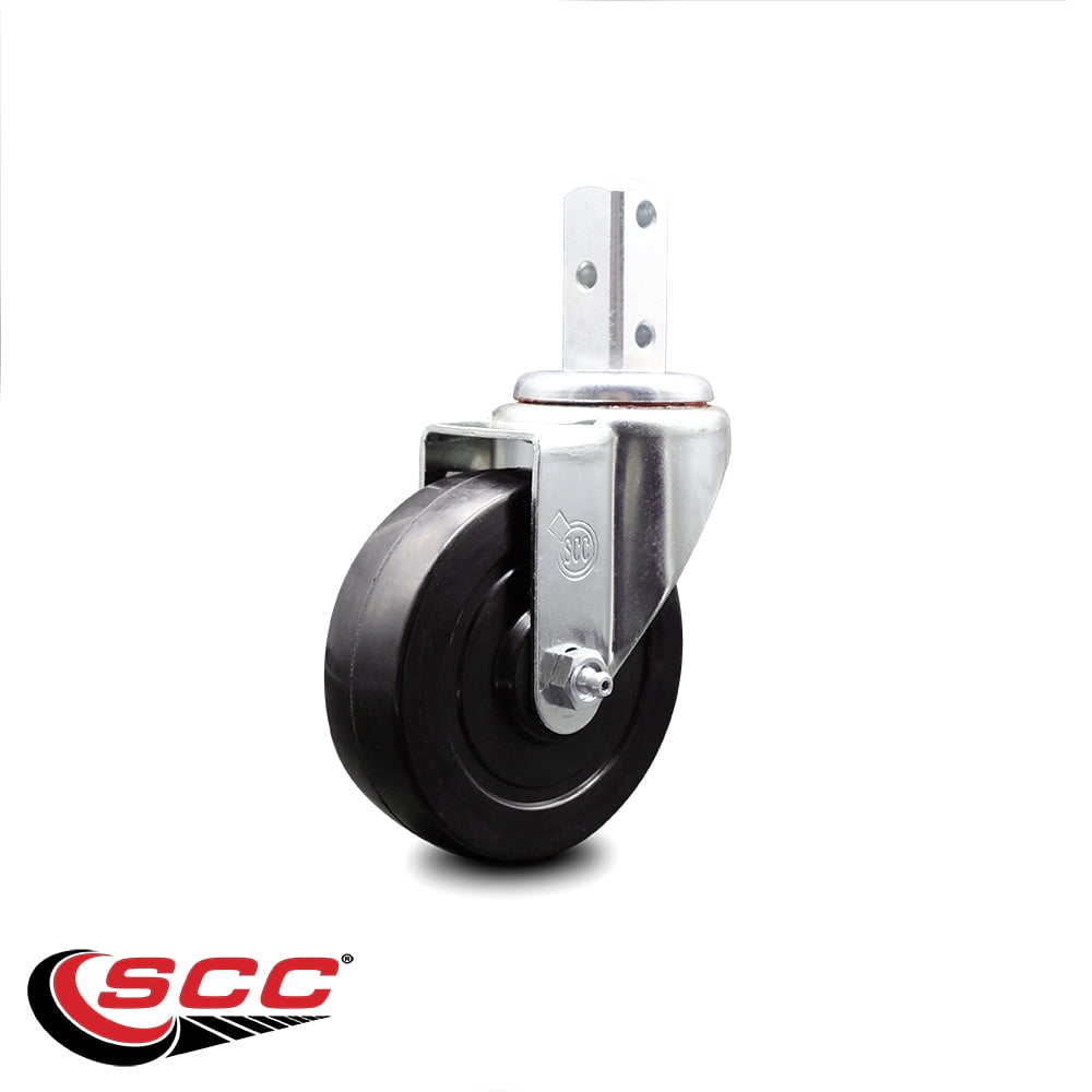 4 Inch Soft Rubber Wheel Swivel 3/4 Inch Square Stem Caster Service Caster