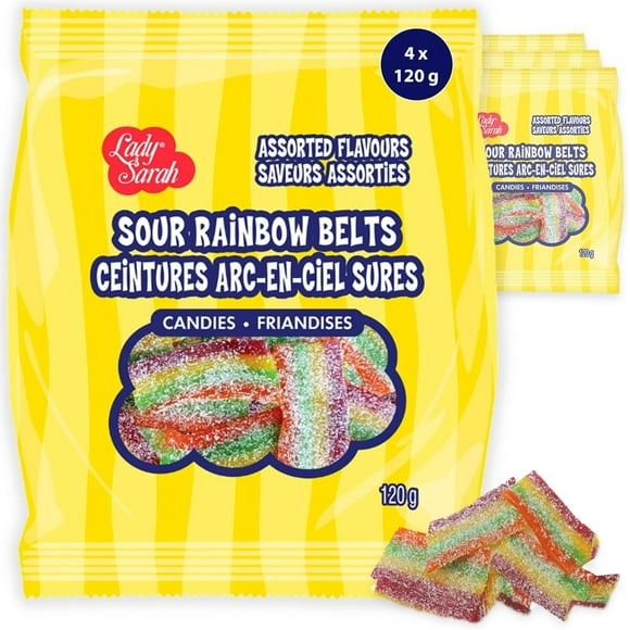 Lady Sarah Candy Bags - Sour Rainbow Belts, 120g (4 Pack)
