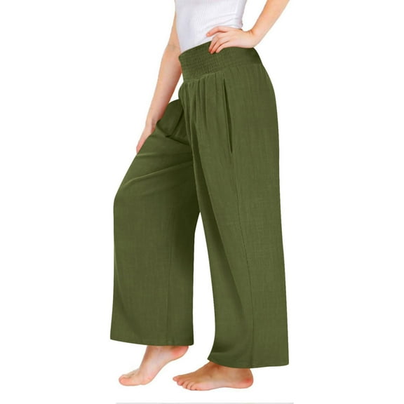 Ruyang Big Girls' Wide Leg Pants Flowy Long Trousers Paper Bag Casual Smocked High Waist Loose Trousers with Pockets