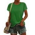 thumbnail image 3 of CIENVNSTG Womens Summer Tops Short Sleeve Crew Neck Shirts Solid Color Cute Trendy Basic Tunic Blouses Green XXXL, 3 of 7