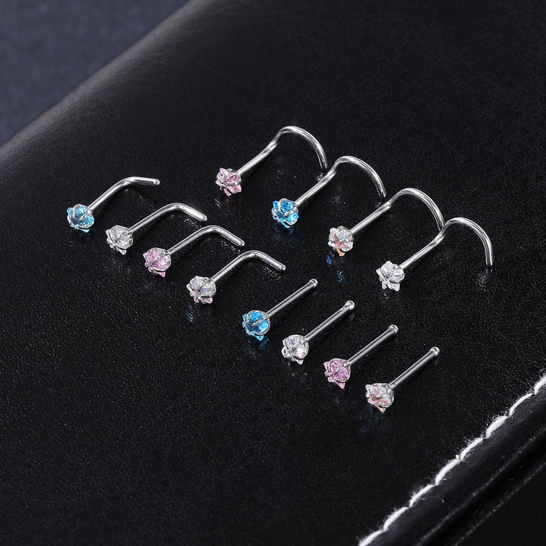 Set De 6 Piercings Para Nariz De Acero Quirúrgico - 20G, Con Zirconias, Diseño Elegante Para Hombres Y Mujeres