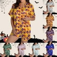 thumbnail image 6 of Hpapadks Halloween Womens Pajama Set Pumpkin Print Short Sleeve Button Down 2 Piece Womens Pjs Sets Gold, 6 of 6