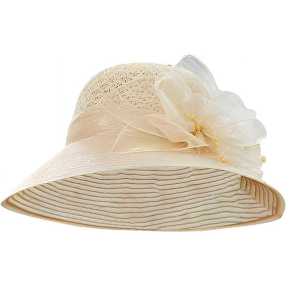 Kukuzhu Organza Derby Hats for Women Wide Brim Church Wedding Hats Lady Fascinators Tea Party Travel Outgoing Dress Caps