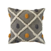 Laddha Home Designs 20" Multicolored Striped and Tufted Square Throw Pillow