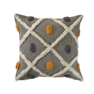 Laddha Home Designs 20" Multicolored Striped and Tufted Square Throw Pillow