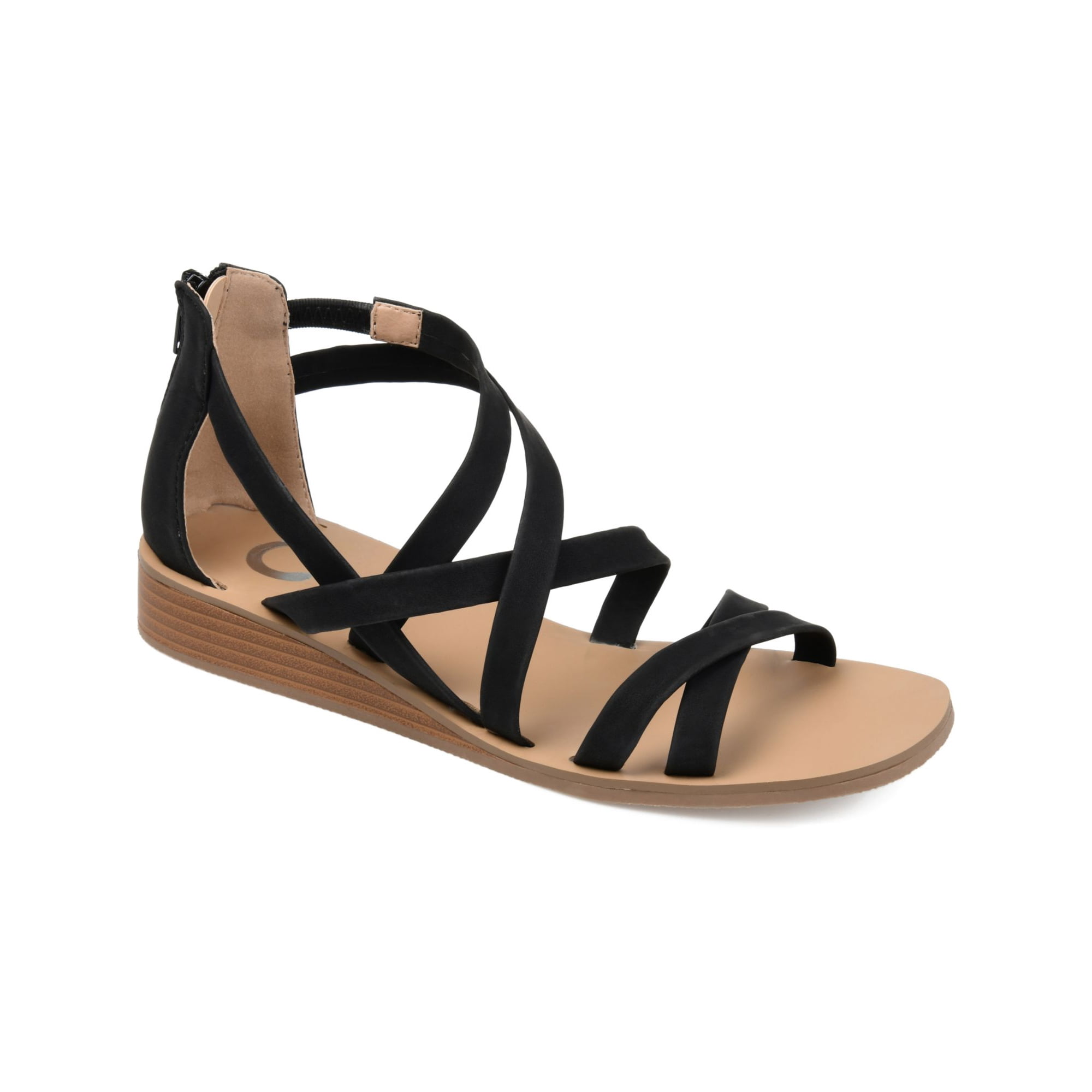 JOURNEE COLLECTION Womens Black Side Elastic Strappy Lanza Square Toe Wedge Zip Up Sandals Shoes 6.5 Walmart