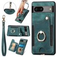 thumbnail image 1 of SaniMore for Google Pixel 7A Wallet Case, [RFID Blocking] Elastic Card Slot Vehicle Magnetic PU Leather Ring Holder & Lanyard Stand Money Pocket Protective Cover for Google Pixel 7A, Green, 1 of 12
