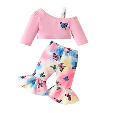 

Toddler Girls Outfits Dressy Outfits Long Sleeve T Shirt Pullover Tops Butterfly Tie Dye Prints Bell Bottoms Pants Fall Girls Clothings 3 Months-6 Months