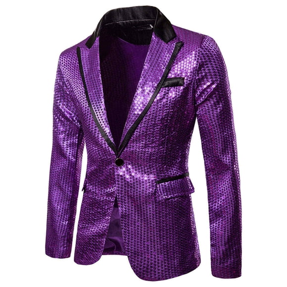 MSJUHEG Blazer Mens Suit Mens Winter Coats Round Neckline Long Sleeve Charm Men'S Casual One Button Fit Suit Coat Jacket Sequin Party Top Womens Blazer Purple Xxl