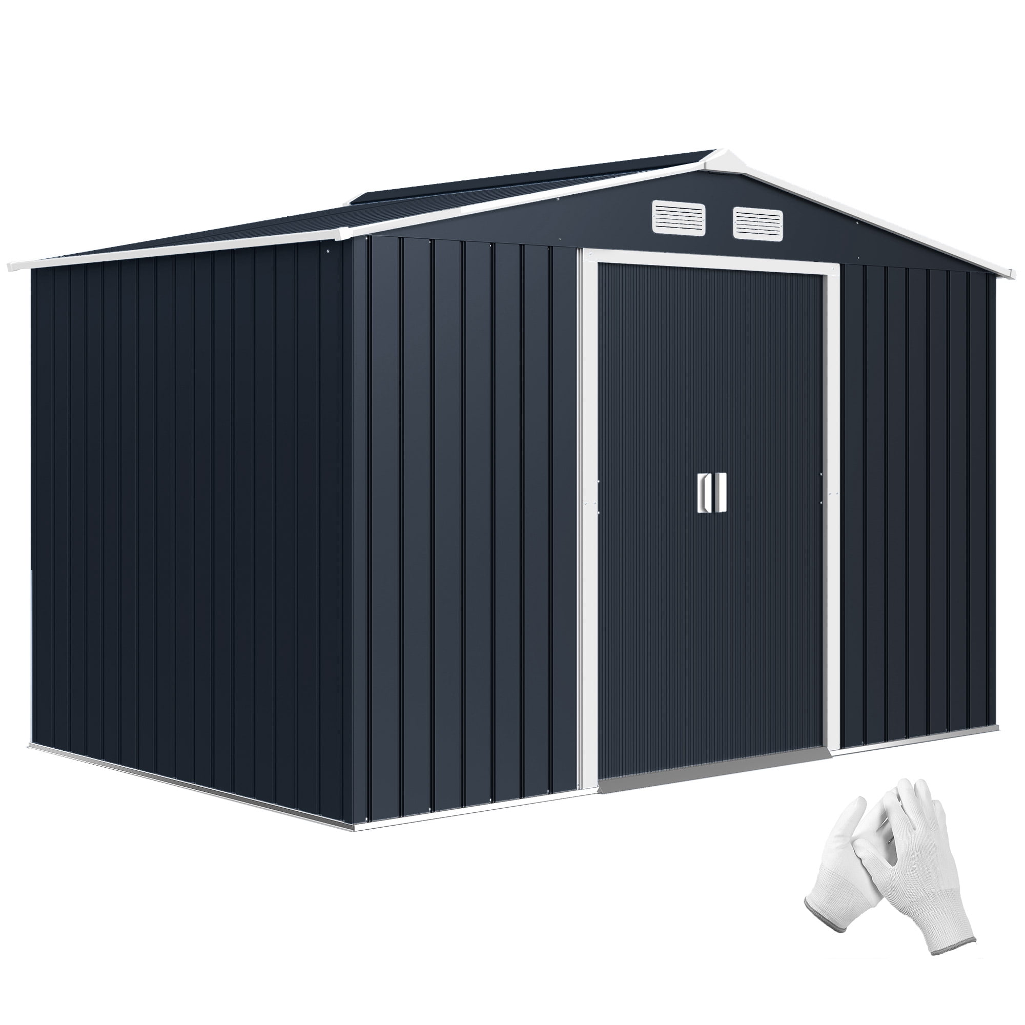 Outsunny 9' x 6' Metal Storage Shed Organizer, Garden Tool House with 4 Vents and 2 Sliding Doors for Backyard, Patio, Garage, Lawn, Dark Gray
